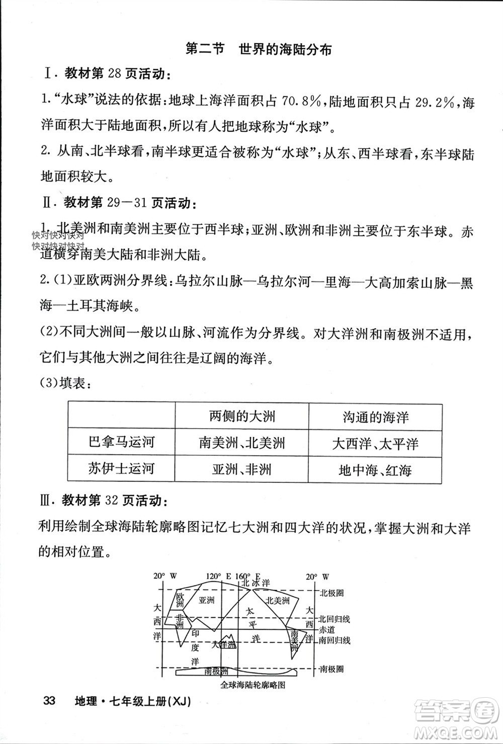 中華地圖學(xué)社2023年秋名校課堂內(nèi)外七年級地理上冊湘教版參考答案