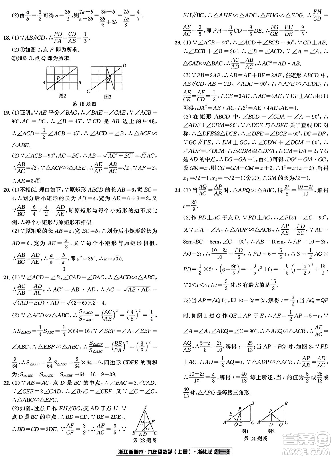 延邊人民出版社2023年秋浙江新期末九年級(jí)數(shù)學(xué)上冊(cè)浙教版浙江專版答案