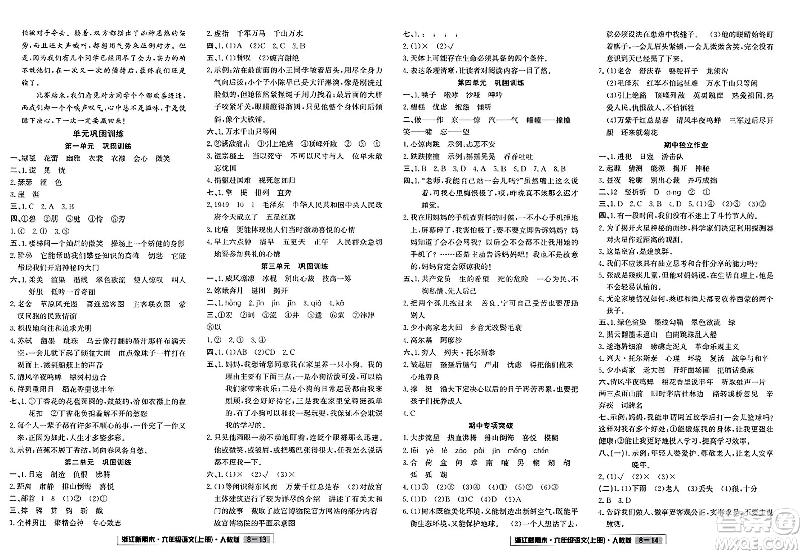 延邊人民出版社2023年秋浙江新期末六年級(jí)語(yǔ)文上冊(cè)人教版浙江專(zhuān)版答案