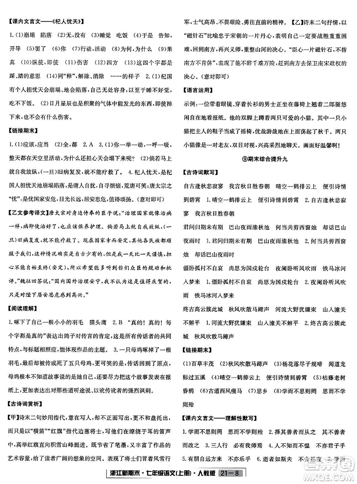 延邊人民出版社2023年秋浙江新期末七年級(jí)語文上冊(cè)人教版浙江專版答案