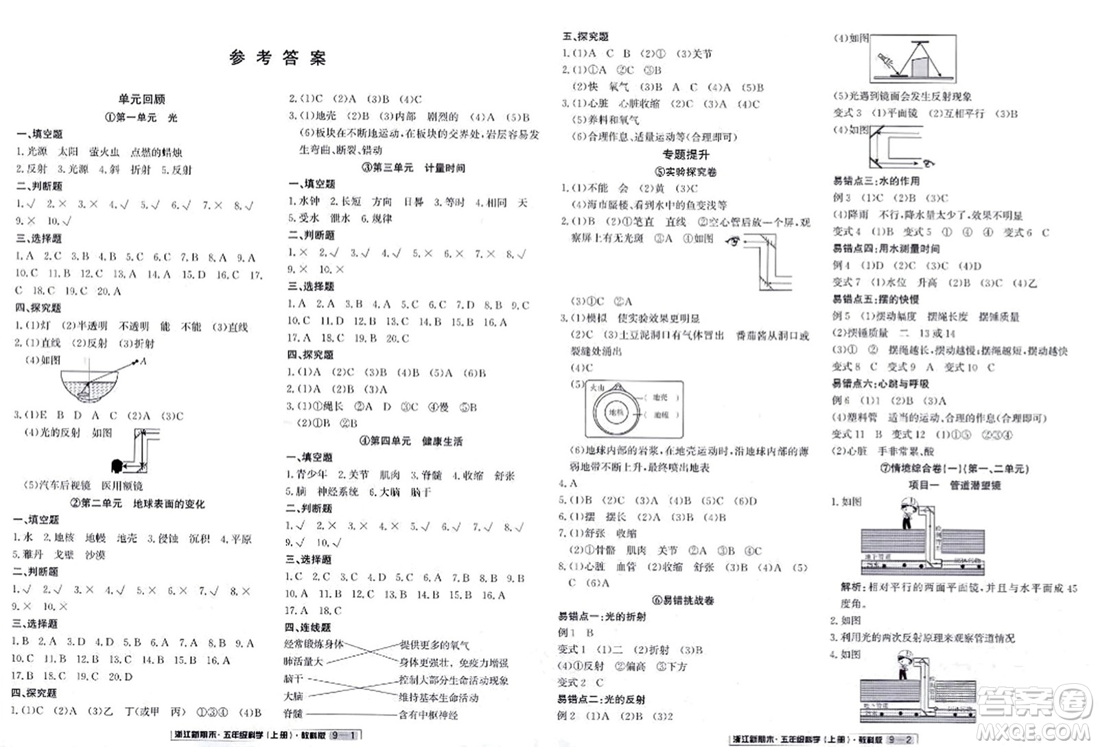延邊人民出版社2023年秋浙江新期末五年級科學(xué)上冊教科版浙江專版答案