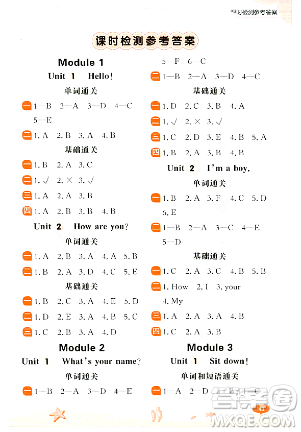 大連出版社2023年秋點(diǎn)石成金金牌每課通一年級(jí)英語(yǔ)上冊(cè)外研版答案
