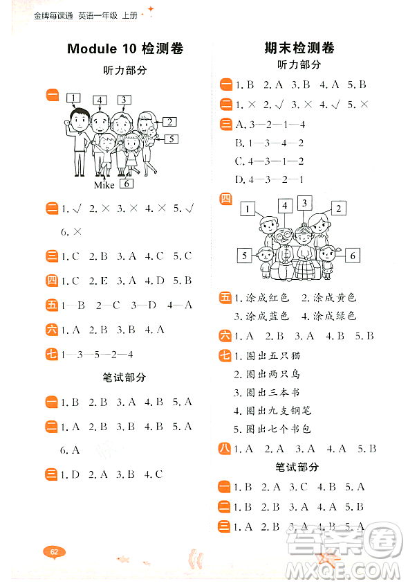 大連出版社2023年秋點(diǎn)石成金金牌每課通一年級(jí)英語(yǔ)上冊(cè)外研版答案