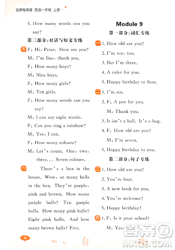 大連出版社2023年秋點(diǎn)石成金金牌每課通一年級(jí)英語(yǔ)上冊(cè)外研版答案