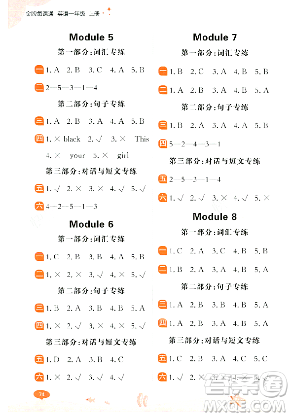 大連出版社2023年秋點(diǎn)石成金金牌每課通一年級(jí)英語(yǔ)上冊(cè)外研版答案
