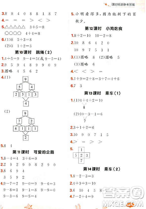 大連出版社2023年秋點(diǎn)石成金金牌每課通一年級(jí)數(shù)學(xué)上冊(cè)北師大版答案