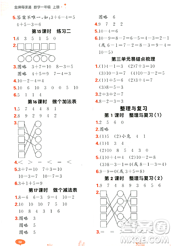 大連出版社2023年秋點(diǎn)石成金金牌每課通一年級(jí)數(shù)學(xué)上冊(cè)北師大版答案