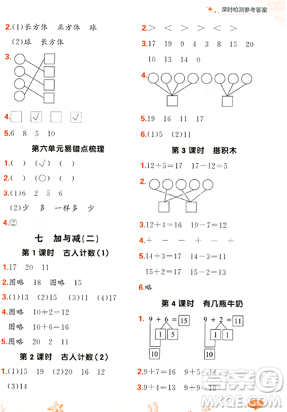 大連出版社2023年秋點(diǎn)石成金金牌每課通一年級(jí)數(shù)學(xué)上冊(cè)北師大版答案