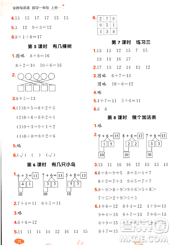 大連出版社2023年秋點(diǎn)石成金金牌每課通一年級(jí)數(shù)學(xué)上冊(cè)北師大版答案