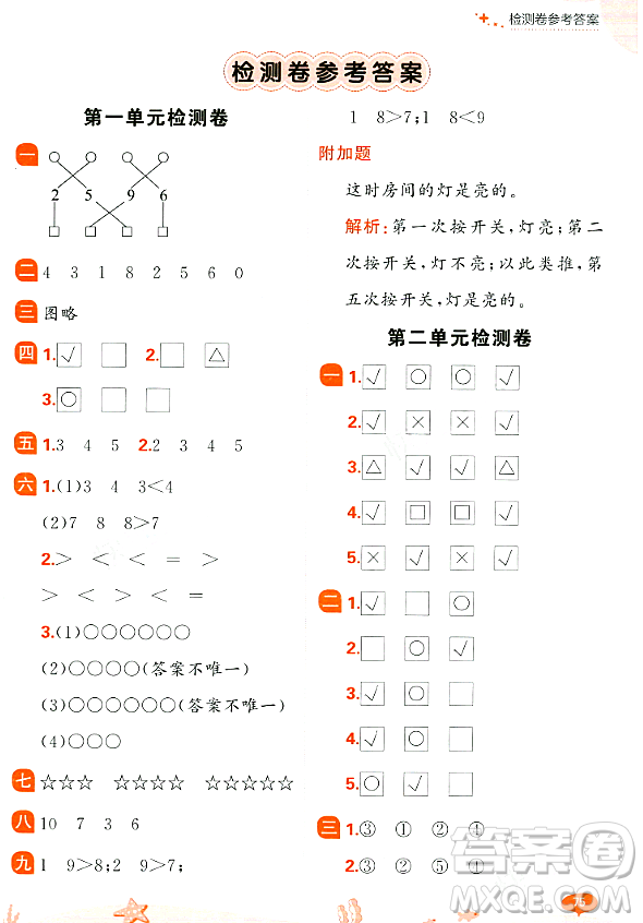 大連出版社2023年秋點(diǎn)石成金金牌每課通一年級(jí)數(shù)學(xué)上冊(cè)北師大版答案