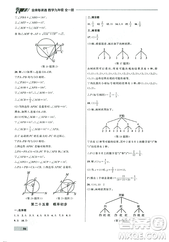 大連出版社2023年秋點(diǎn)石成金金牌每課通九年級數(shù)學(xué)全一冊人教版遼寧專版答案