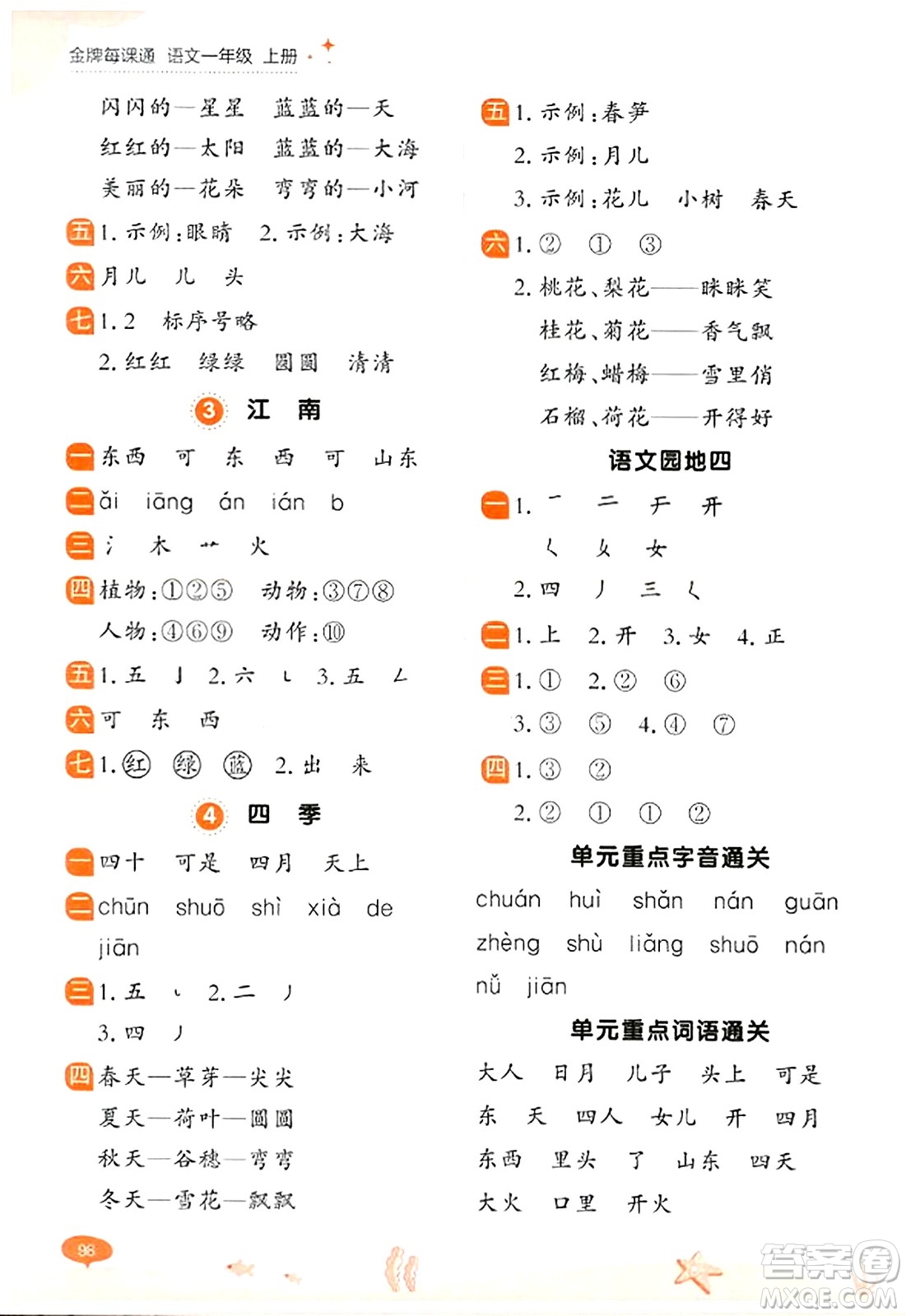 大連出版社2023年秋點(diǎn)石成金金牌每課通一年級語文上冊人教版答案