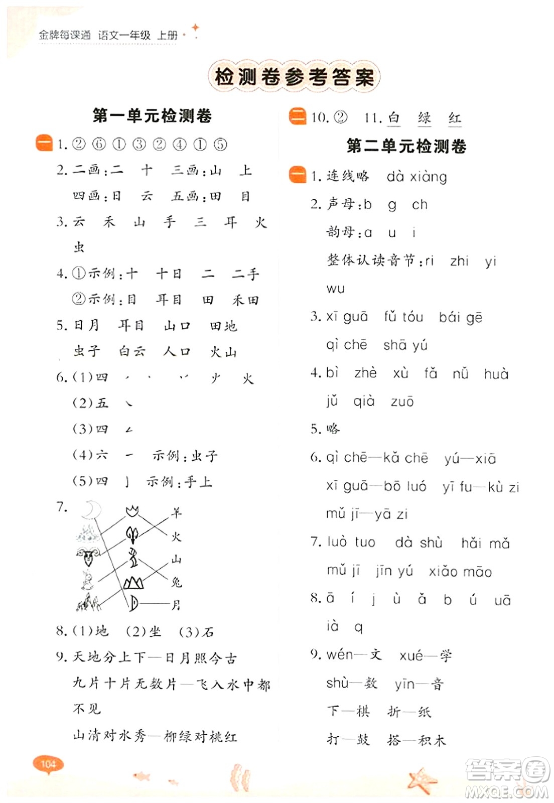 大連出版社2023年秋點(diǎn)石成金金牌每課通一年級語文上冊人教版答案