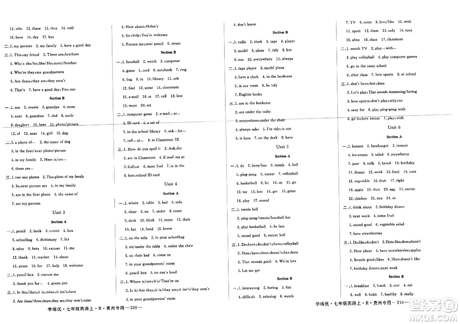 延邊大學(xué)出版社2023年秋學(xué)練優(yōu)七年級(jí)英語上冊(cè)人教版貴州專版答案