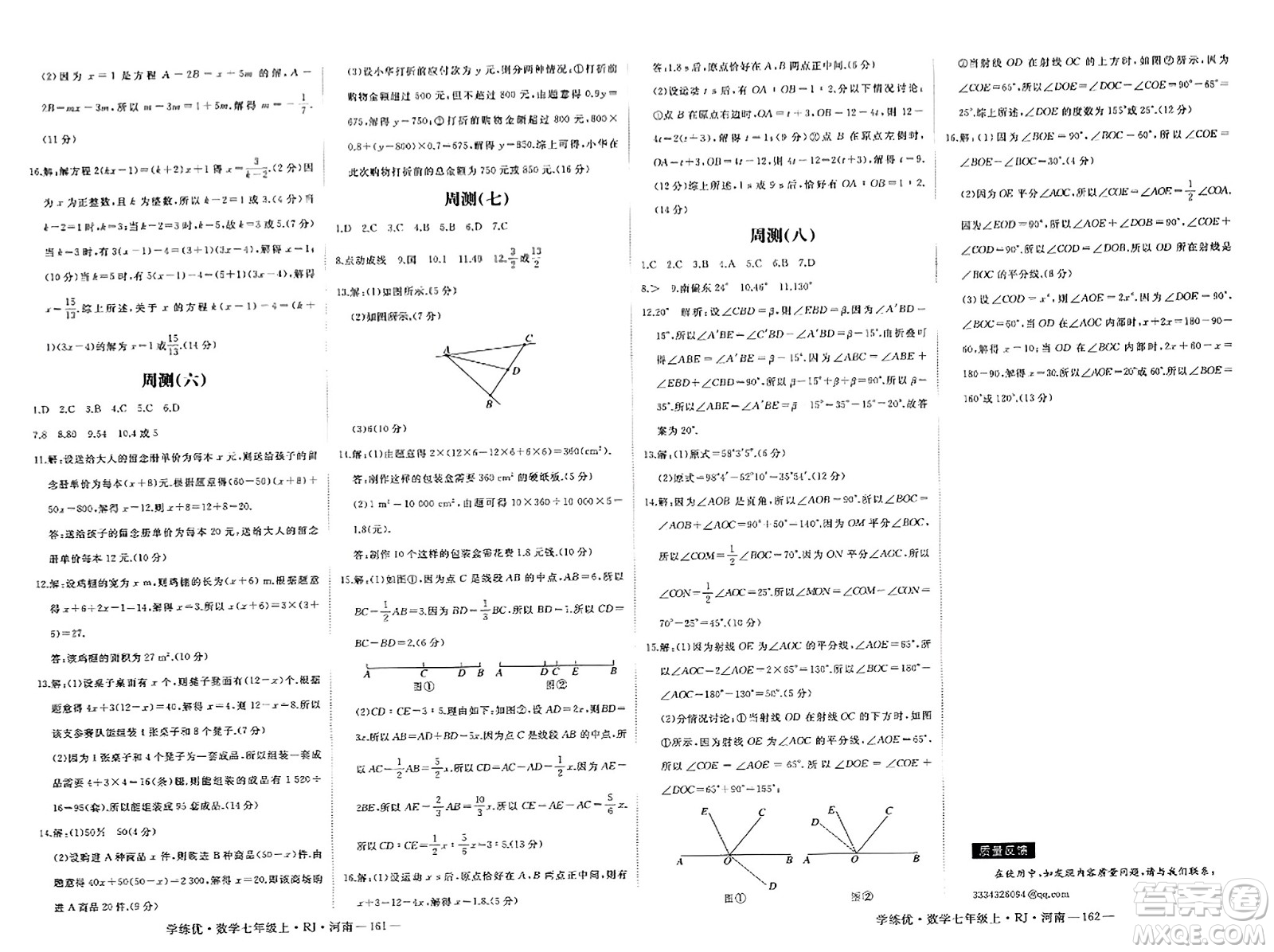 武漢出版社2023年秋學練優(yōu)七年級數學上冊人教版河南專版答案