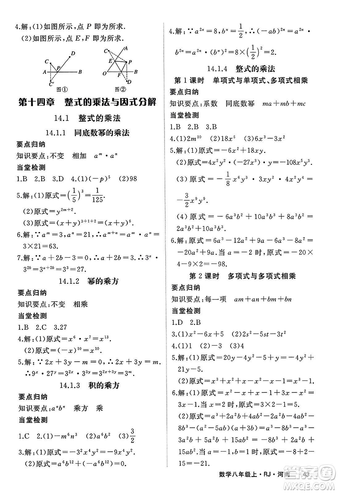 武漢出版社2023年秋學(xué)練優(yōu)八年級(jí)數(shù)學(xué)上冊(cè)人教版河南專版答案