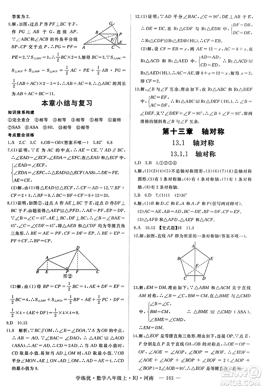 武漢出版社2023年秋學(xué)練優(yōu)八年級(jí)數(shù)學(xué)上冊(cè)人教版河南專版答案
