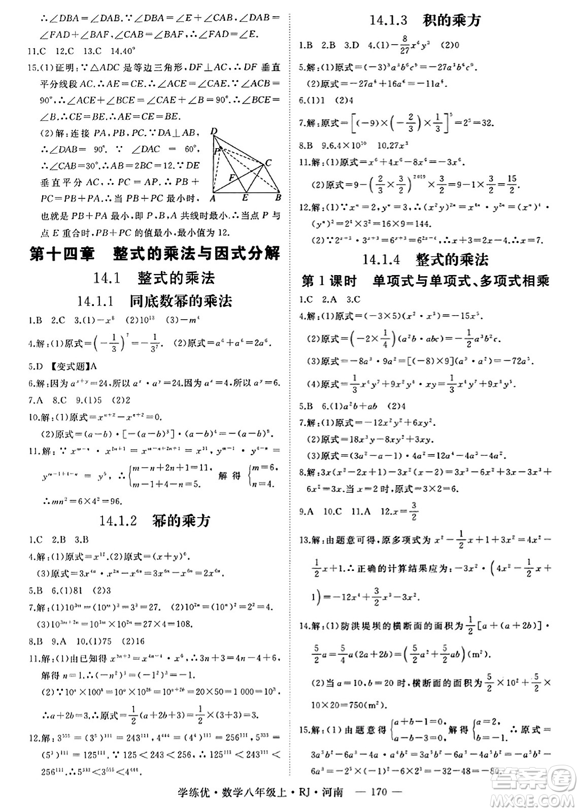 武漢出版社2023年秋學(xué)練優(yōu)八年級(jí)數(shù)學(xué)上冊(cè)人教版河南專版答案