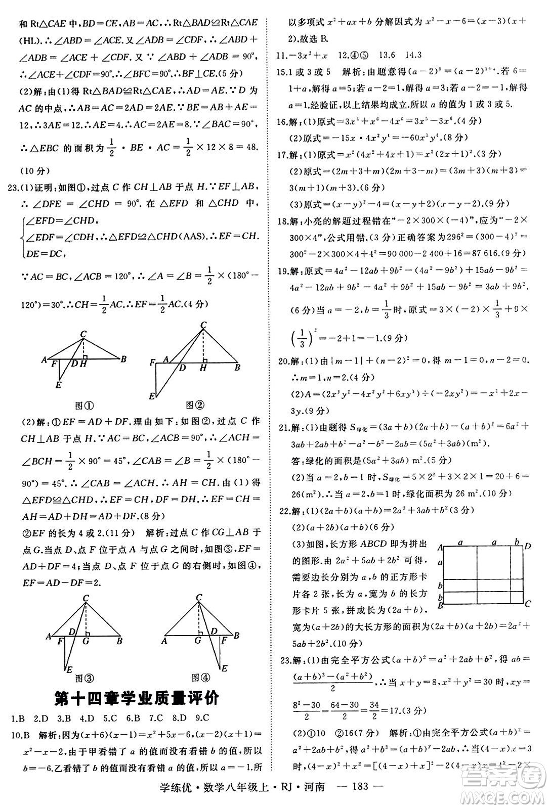 武漢出版社2023年秋學(xué)練優(yōu)八年級(jí)數(shù)學(xué)上冊(cè)人教版河南專版答案