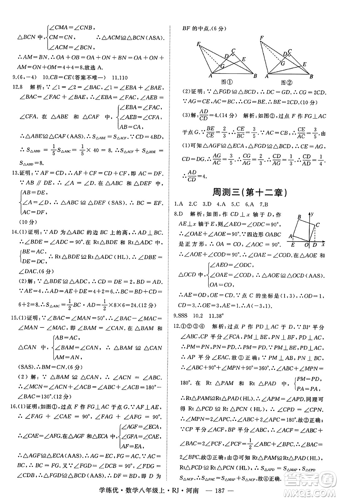 武漢出版社2023年秋學(xué)練優(yōu)八年級(jí)數(shù)學(xué)上冊(cè)人教版河南專版答案