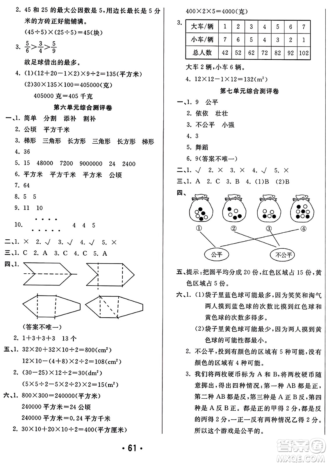 黑龍江美術(shù)出版社2023年秋黃岡金榜大考卷期末必刷五年級(jí)數(shù)學(xué)上冊(cè)北師大版答案