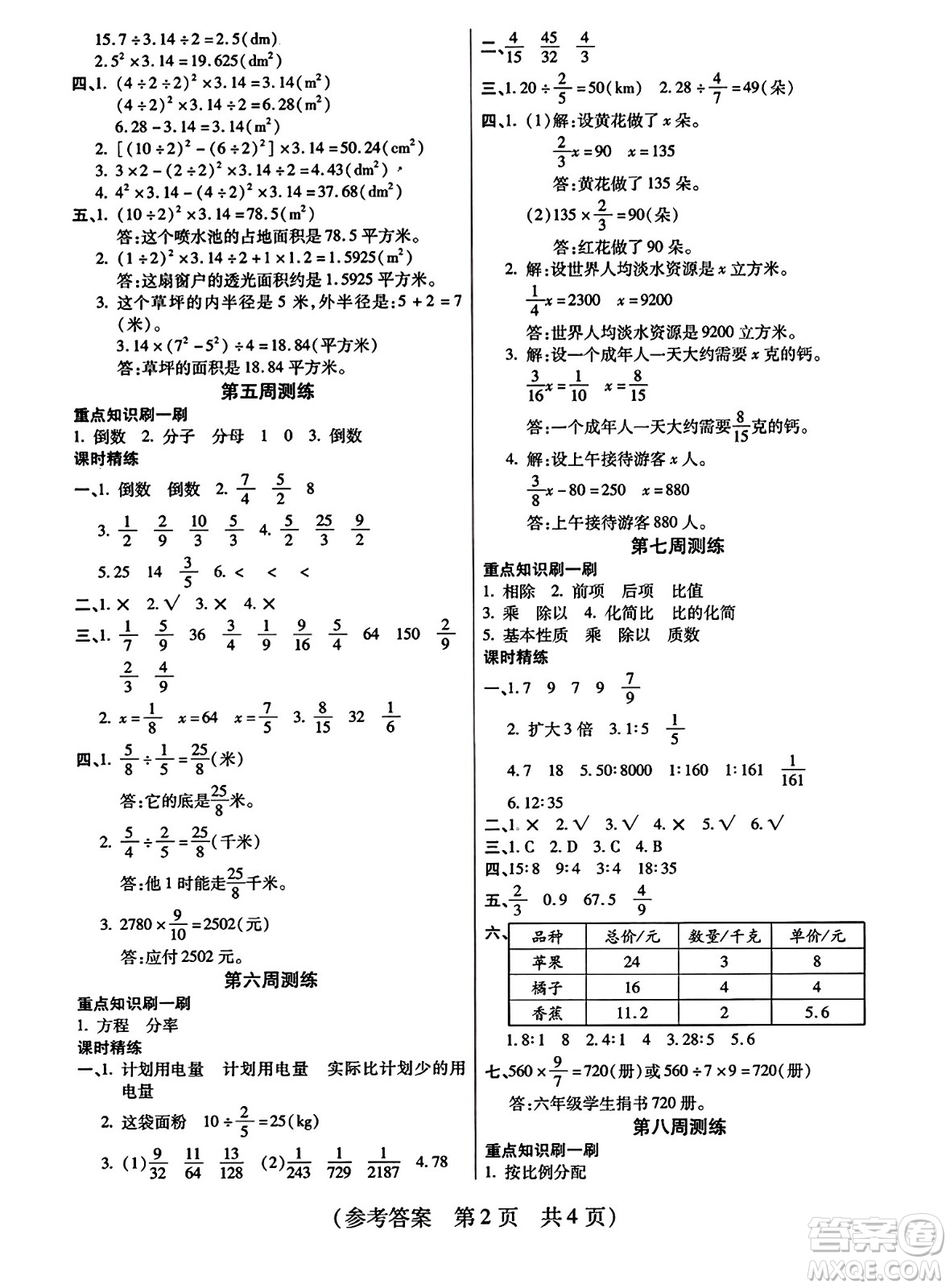 黑龍江美術(shù)出版社2023年秋黃岡金榜大考卷期末必刷六年級數(shù)學(xué)上冊西師版答案