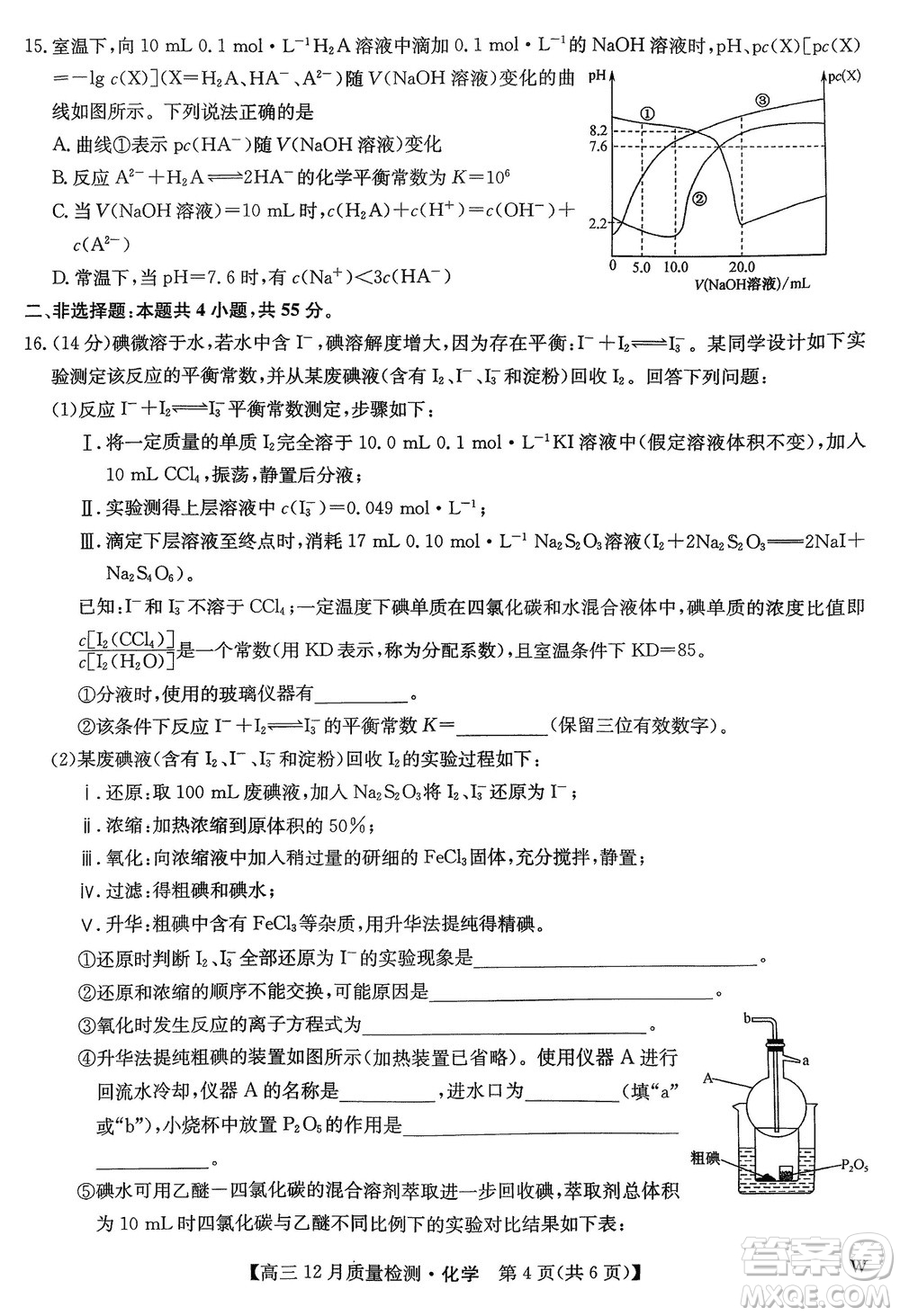 九師聯(lián)盟聯(lián)考2024屆高三12月質(zhì)量檢測化學(xué)W試題參考答案