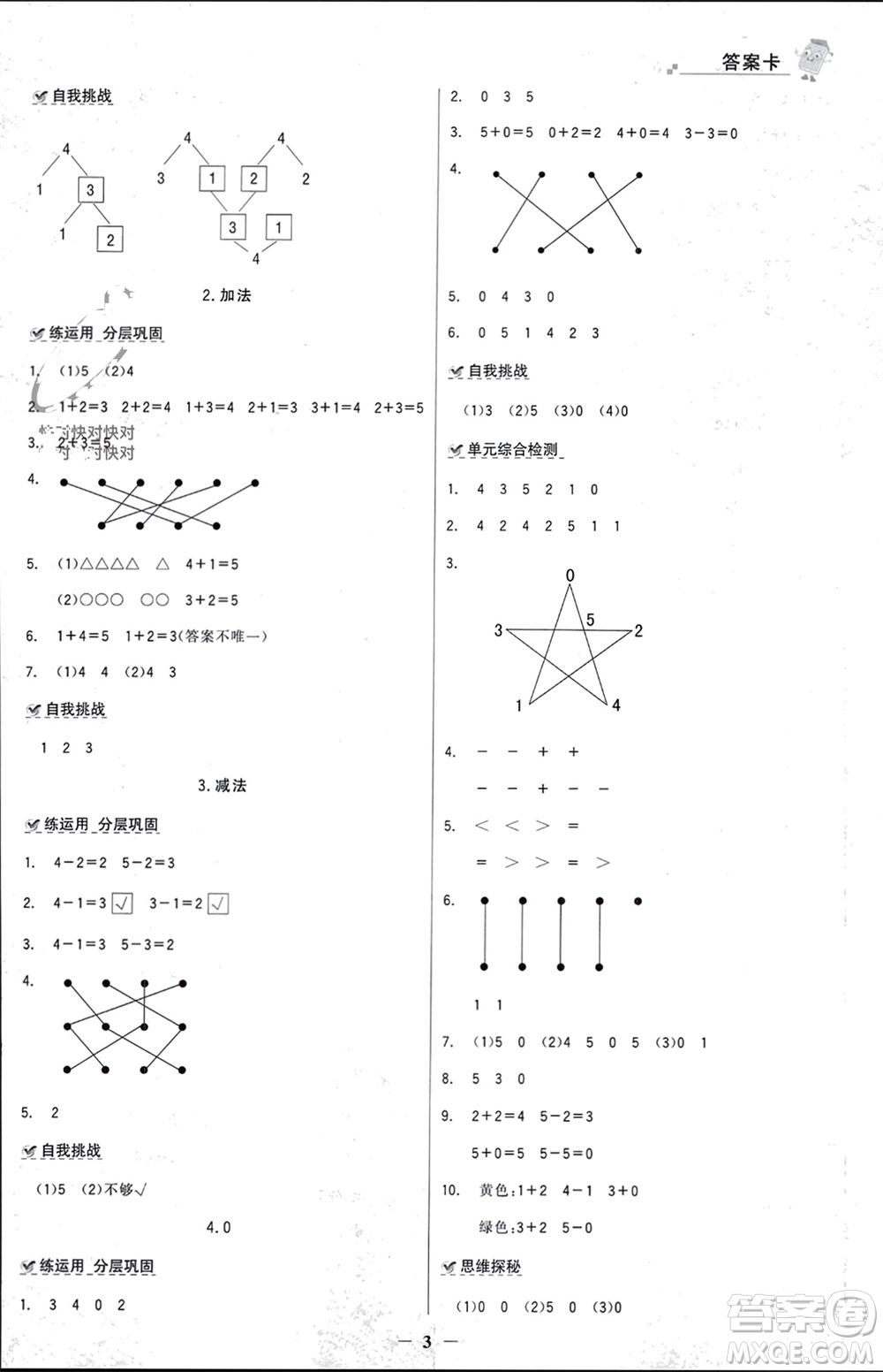 遼寧少年兒童出版社2023年秋世紀(jì)金榜金榜大講堂全彩筆記一年級(jí)數(shù)學(xué)上冊(cè)通用版參考答案