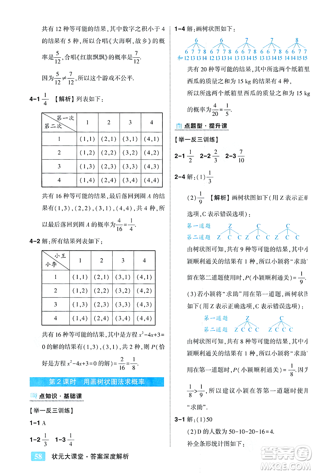 吉林教育出版社2023年秋狀元成才路狀元大課堂九年級數(shù)學(xué)上冊人教版答案