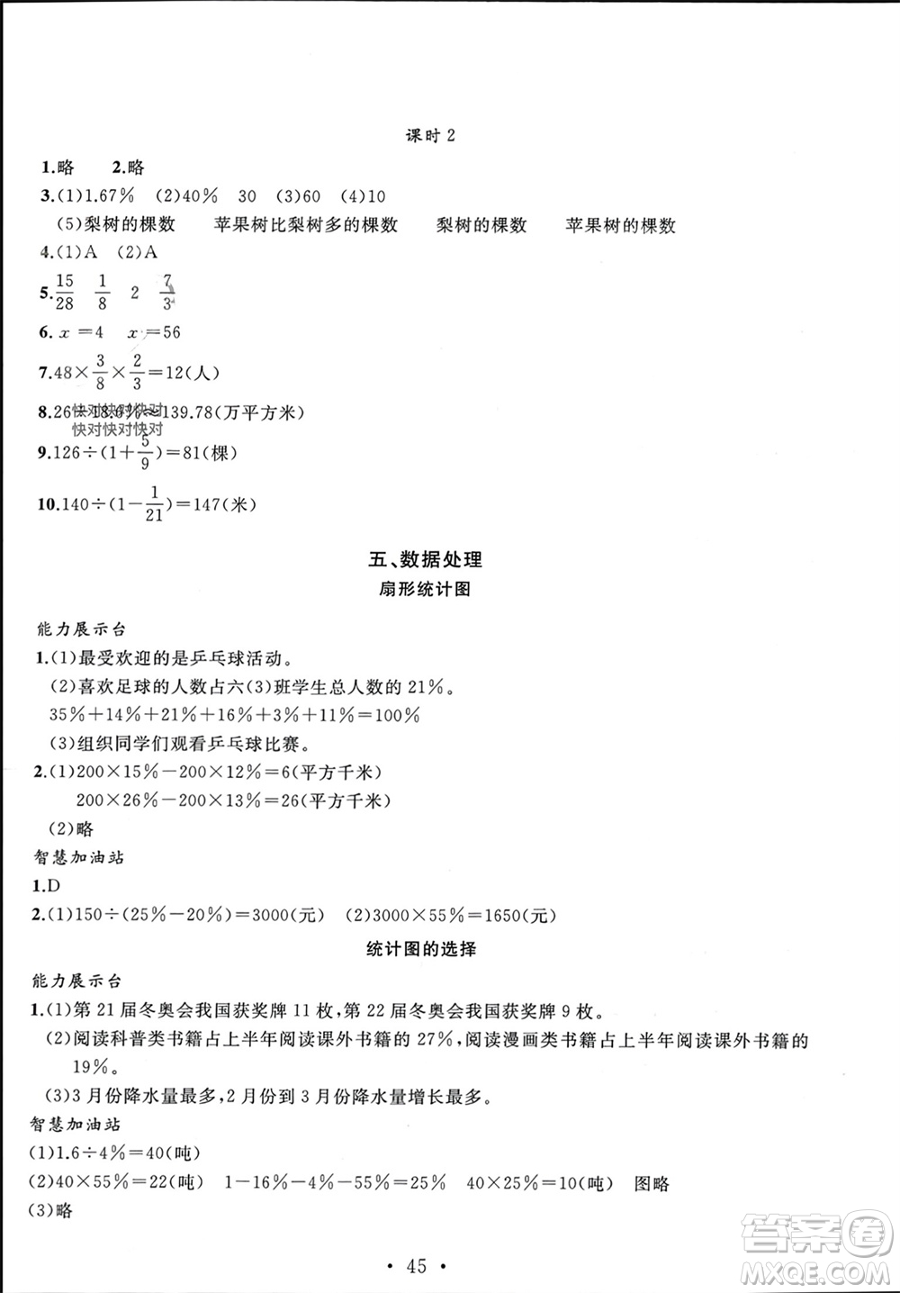 安徽大學(xué)出版社2023年秋名師講堂單元同步學(xué)練測(cè)六年級(jí)數(shù)學(xué)上冊(cè)北師大版參考答案