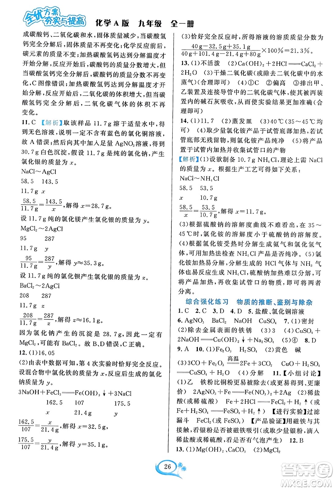 華東師范大學出版社2023年秋全優(yōu)方案夯實與提高九年級化學全一冊人教版答案