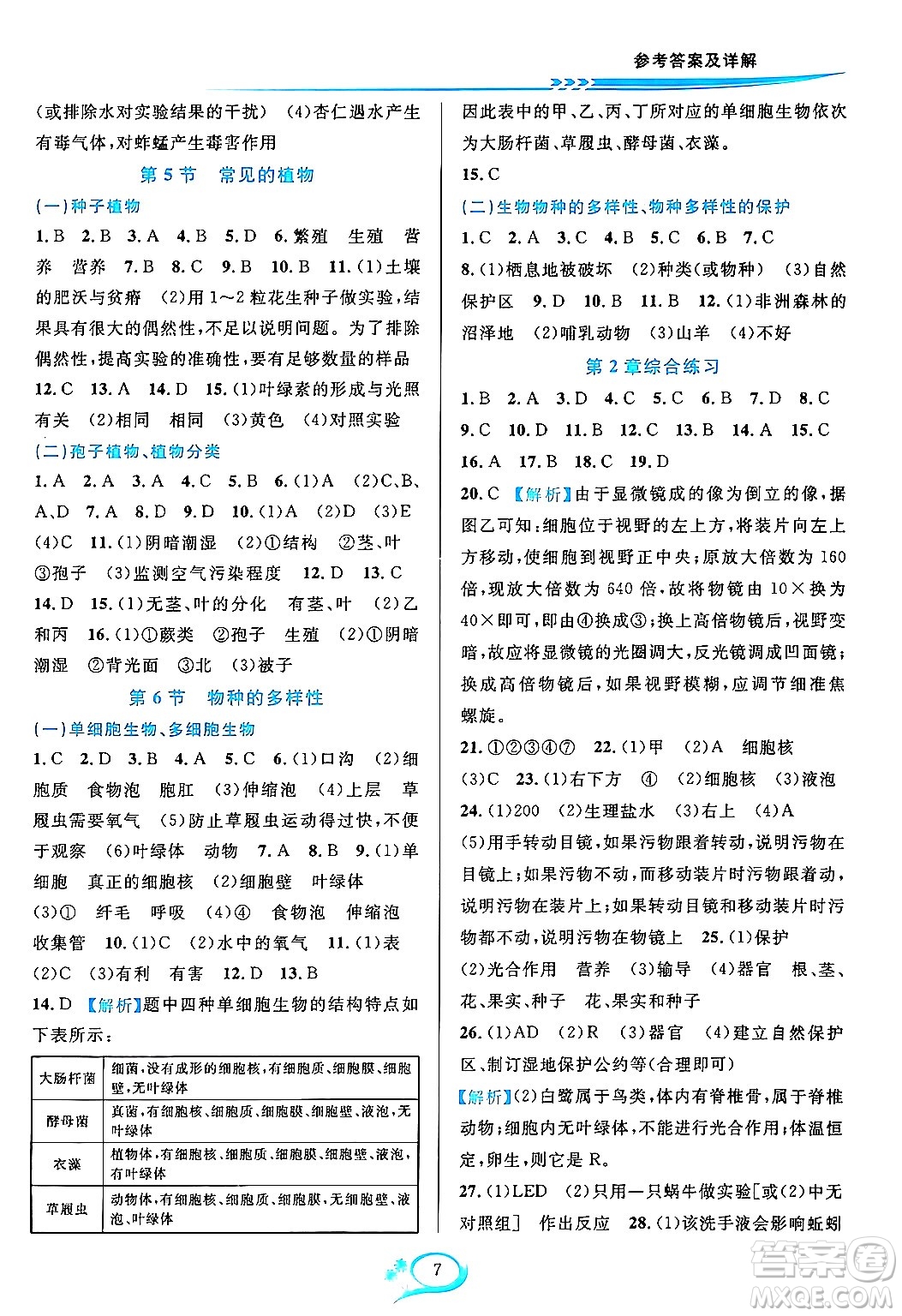 浙江教育出版社2023年秋全優(yōu)方案夯實(shí)與提高七年級(jí)科學(xué)上冊(cè)浙教版答案