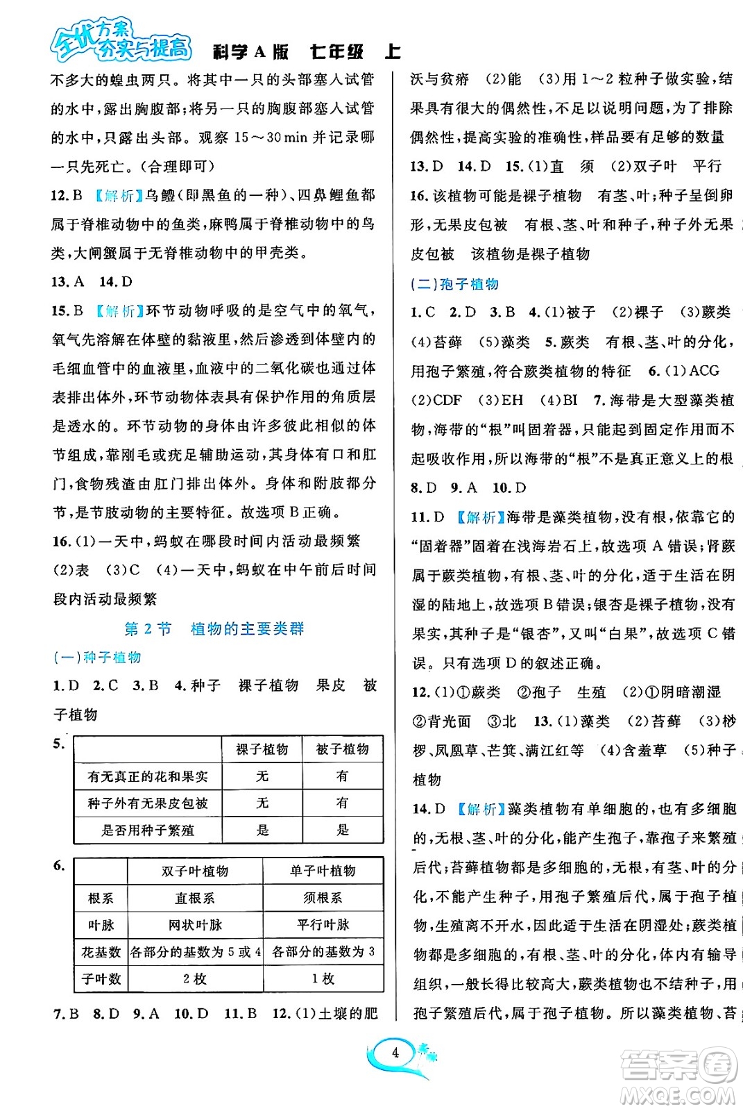 華東師范大學(xué)出版社2023年秋全優(yōu)方案夯實與提高七年級科學(xué)上冊華東師大版A版答案