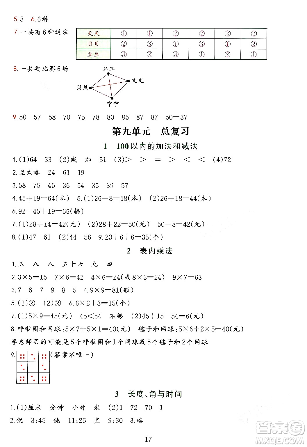 浙江教育出版社2023年秋全優(yōu)方案夯實與提高二年級數(shù)學(xué)上冊人教版答案