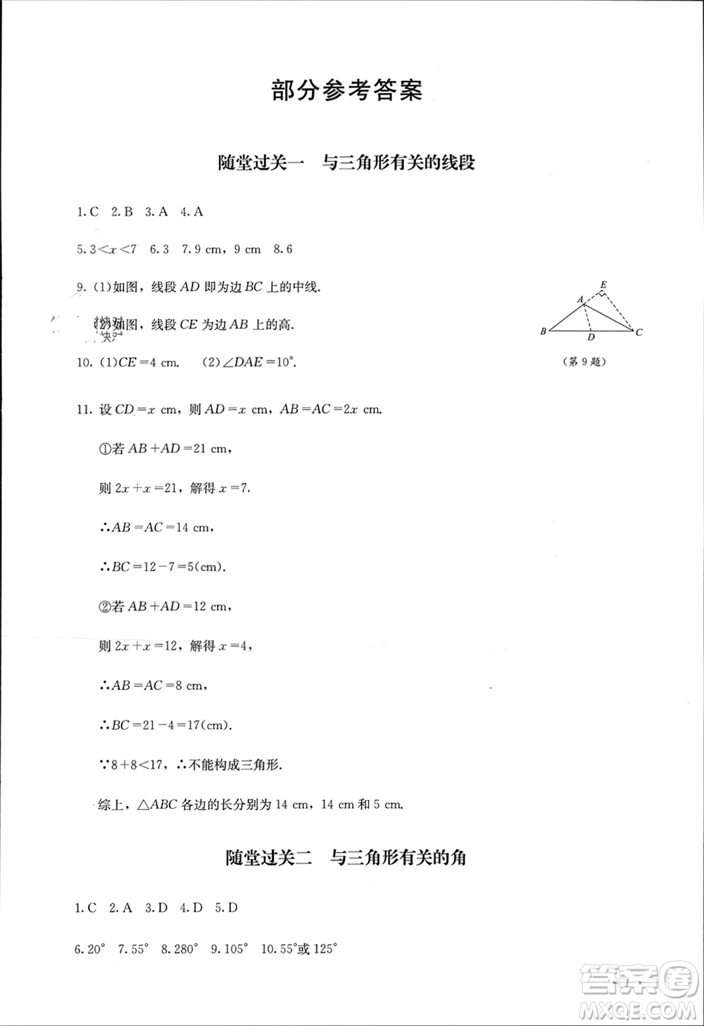 四川教育出版社2023年秋學(xué)情點評八年級數(shù)學(xué)上冊人教版參考答案