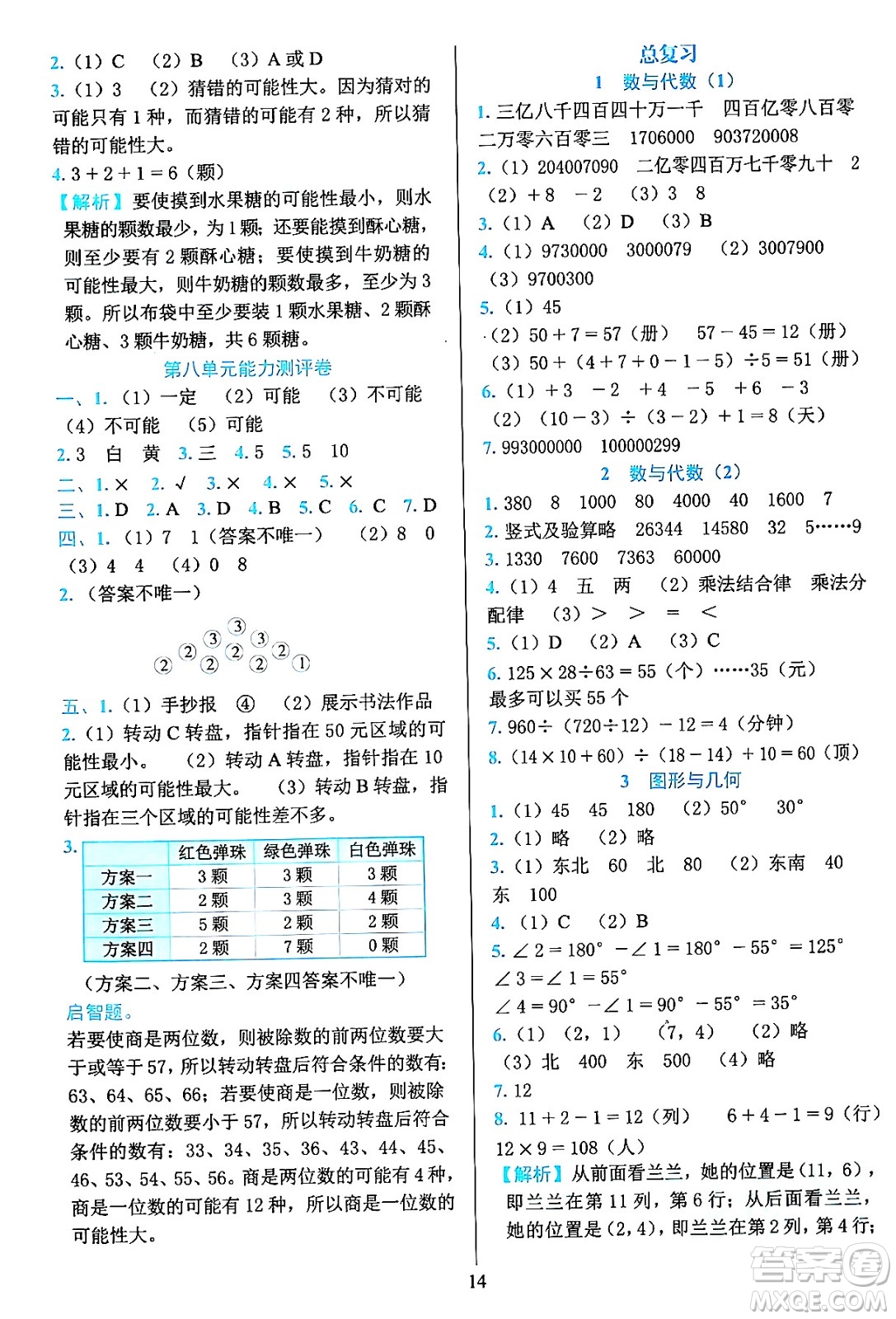 浙江教育出版社2023年秋全優(yōu)方案夯實與提高四年級數(shù)學上冊北師大版答案