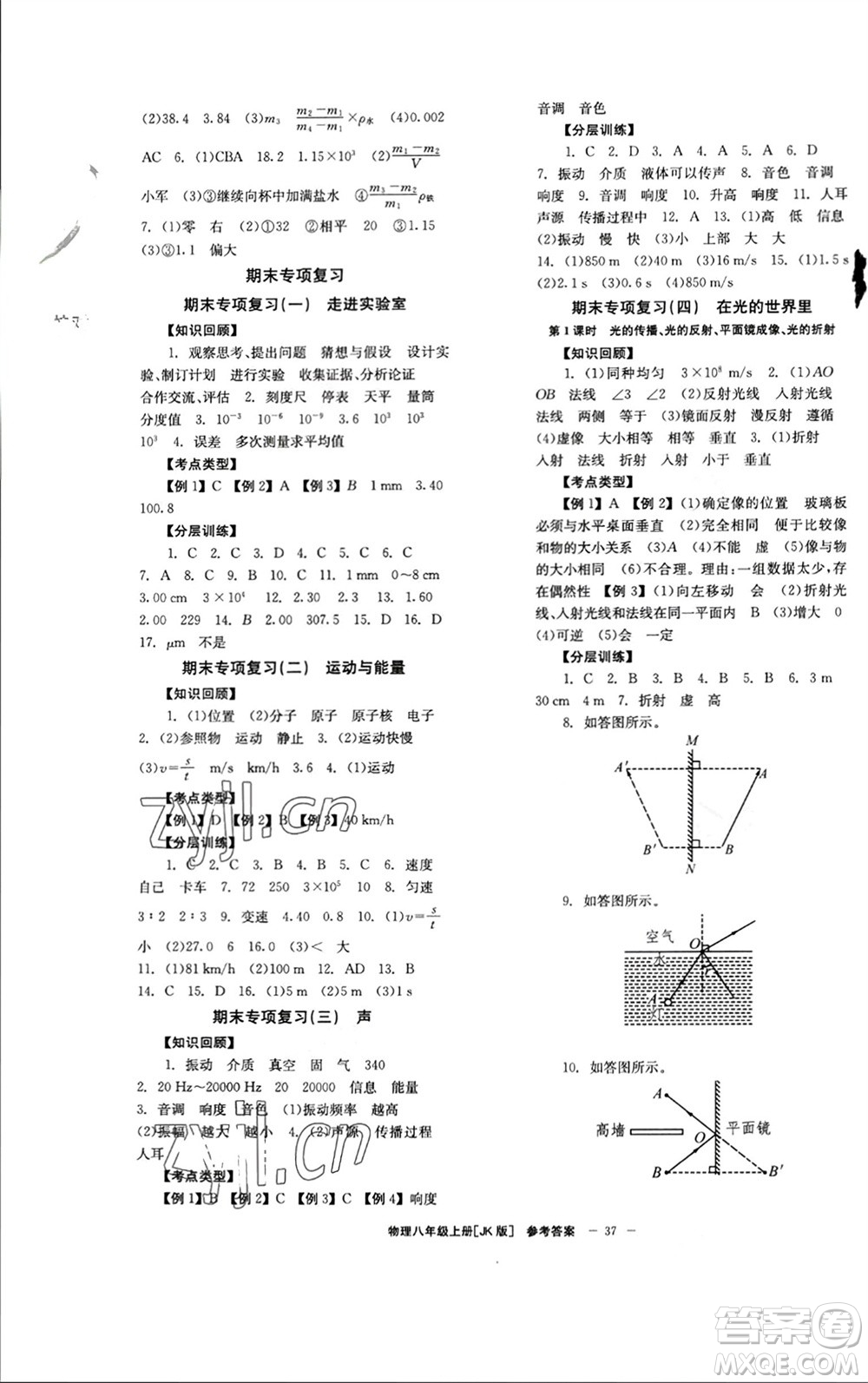 北京時(shí)代華文書局2023年秋全效學(xué)習(xí)學(xué)業(yè)評(píng)價(jià)方案八年級(jí)物理上冊(cè)教科版參考答案