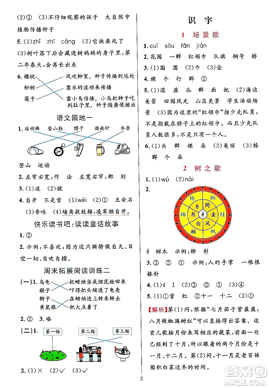 浙江教育出版社2023年秋全優(yōu)方案夯實與提高二年級語文上冊通用版答案
