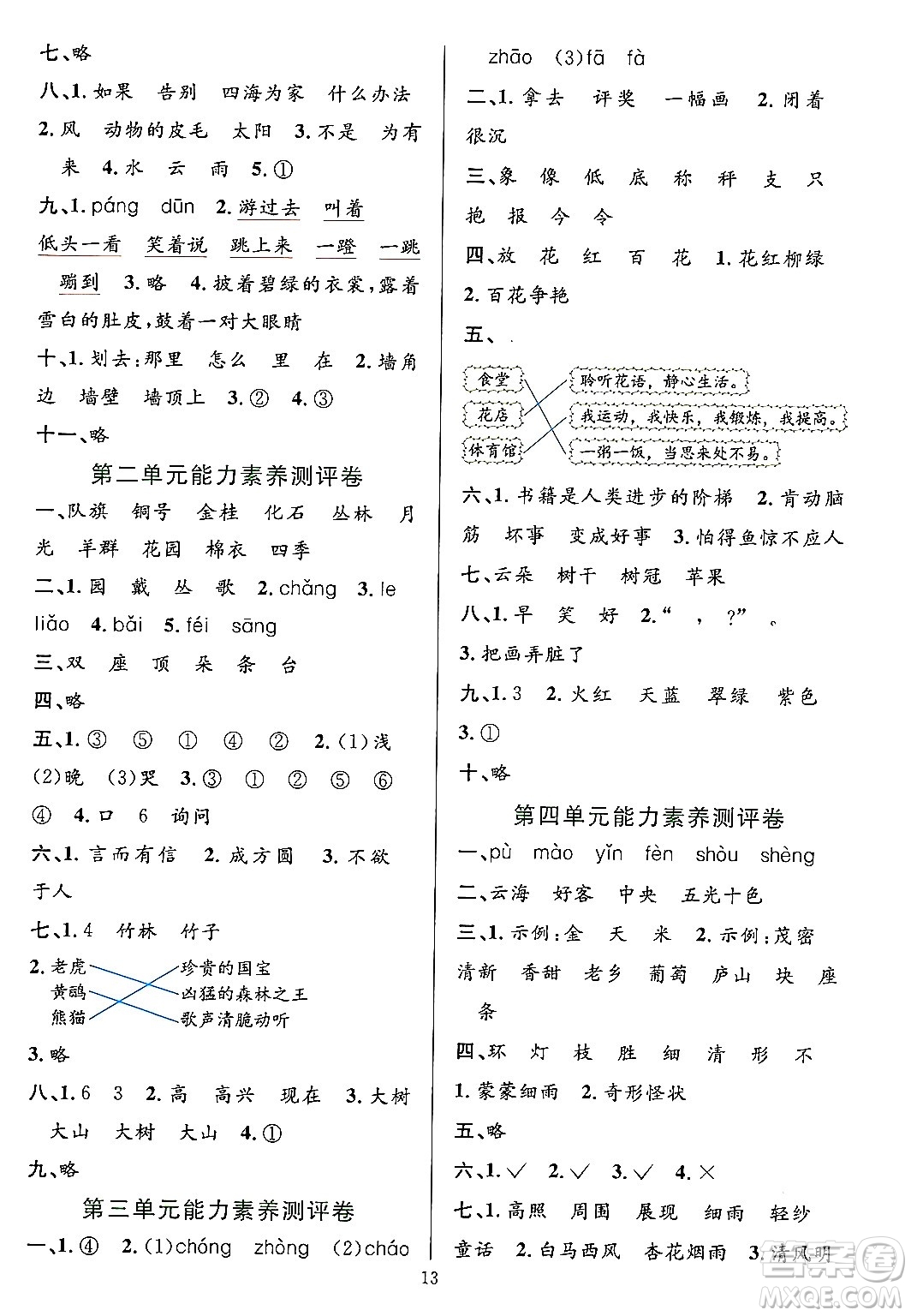 浙江教育出版社2023年秋全優(yōu)方案夯實與提高二年級語文上冊通用版答案