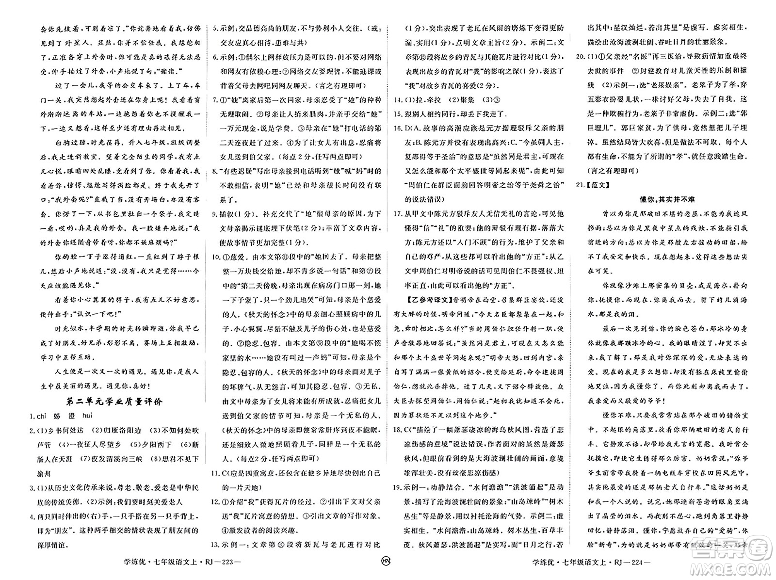 延邊大學(xué)出版社2023年秋學(xué)練優(yōu)七年級(jí)語(yǔ)文上冊(cè)人教版河南專(zhuān)版答案