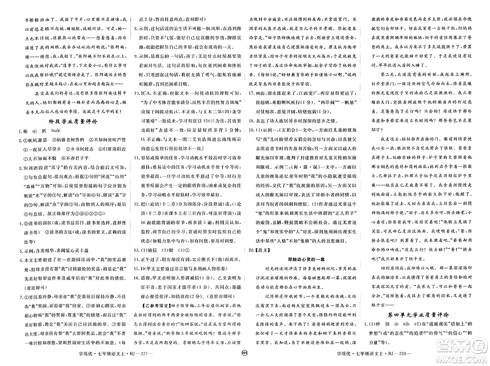 延邊大學(xué)出版社2023年秋學(xué)練優(yōu)七年級(jí)語(yǔ)文上冊(cè)人教版河南專(zhuān)版答案