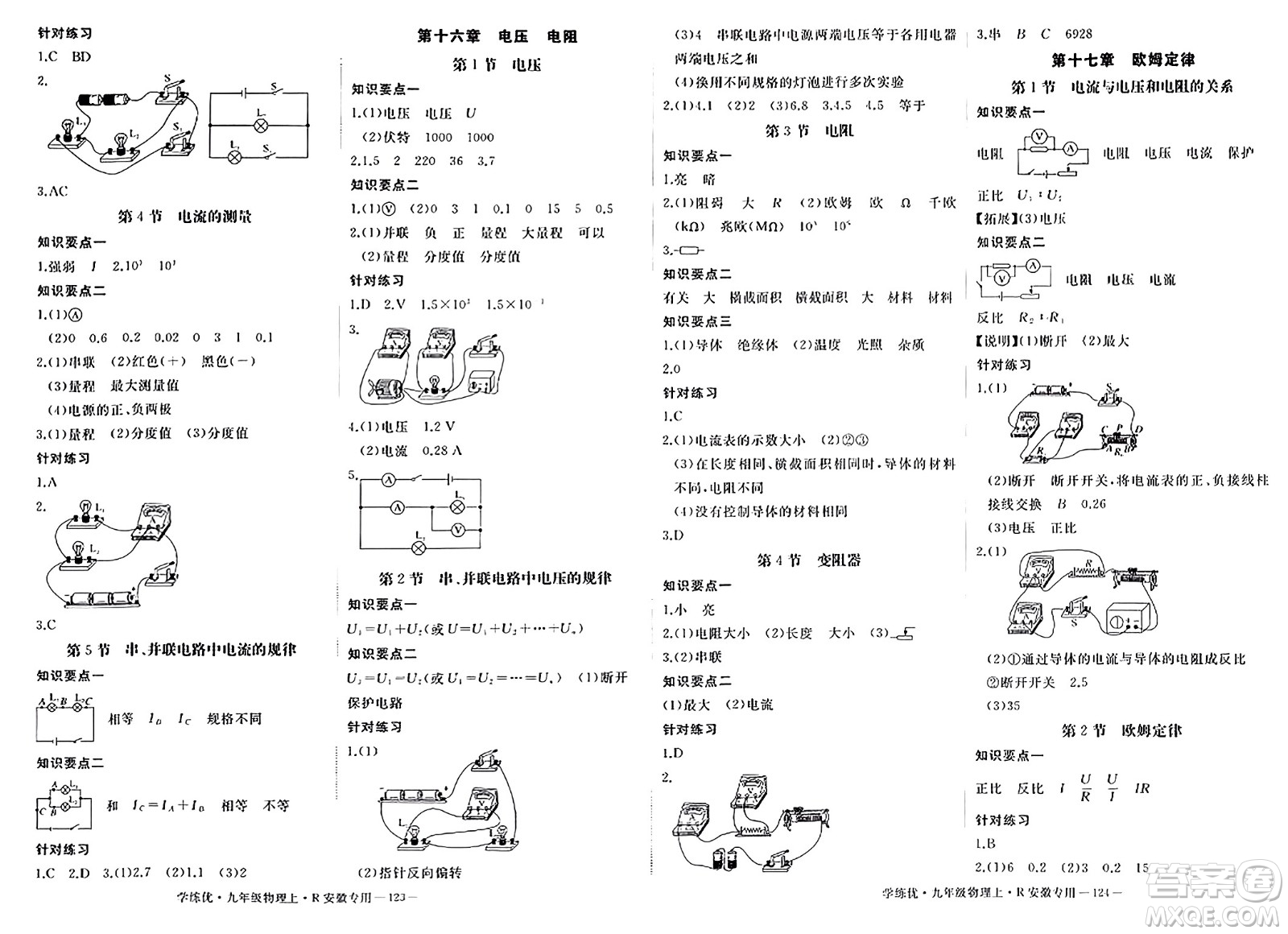 延邊大學(xué)出版社2023年秋學(xué)練優(yōu)九年級(jí)物理上冊(cè)人教版安徽專版答案