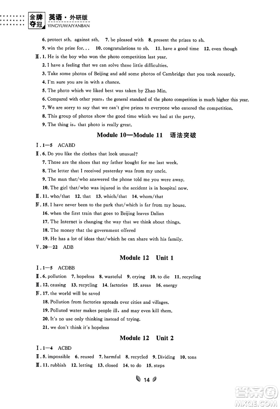 延邊大學(xué)出版社2023年秋點(diǎn)石成金金牌奪冠九年級(jí)英語(yǔ)全一冊(cè)外研版遼寧專(zhuān)版答案