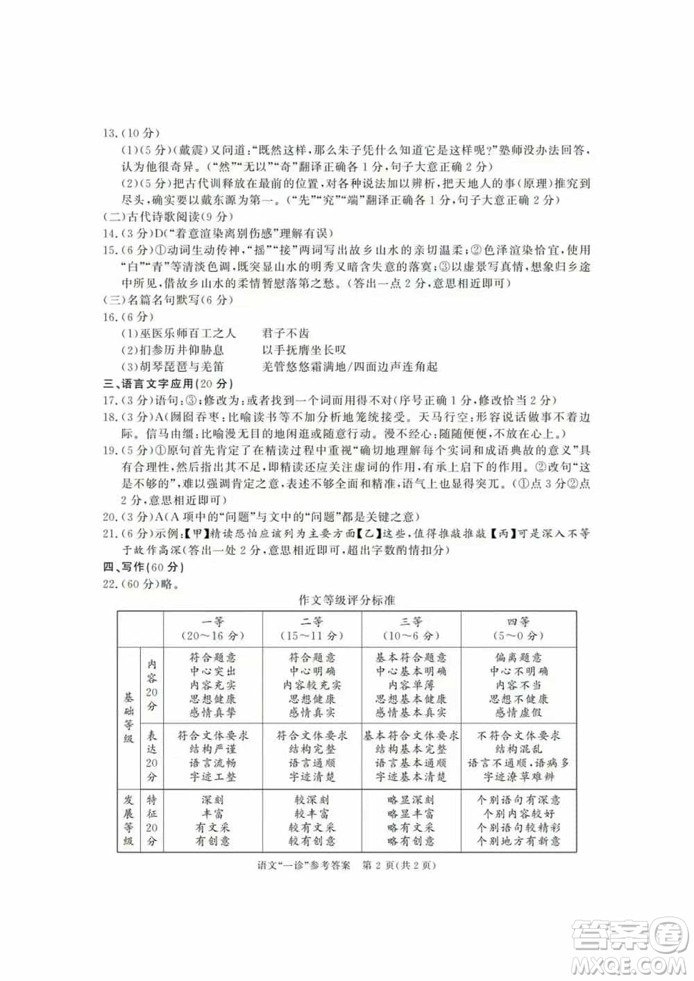 成都市2021級高中畢業(yè)班上學(xué)期第一次診斷性檢測語文參考答案