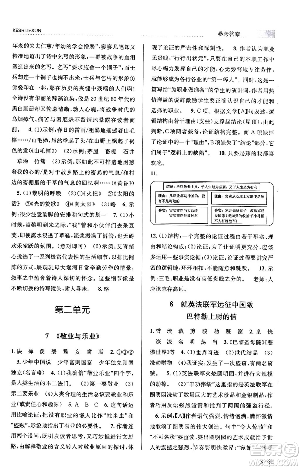 浙江人民出版社2023年秋課時(shí)特訓(xùn)九年級語文上冊人教版答案