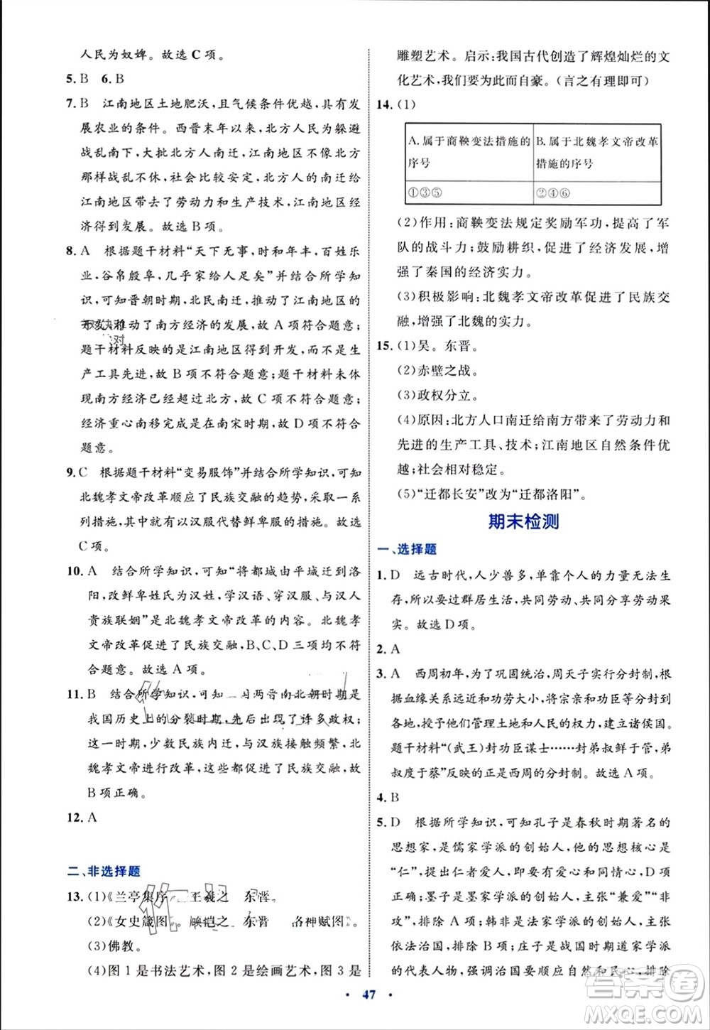 內(nèi)蒙古教育出版社2023年秋初中同步學(xué)習(xí)目標(biāo)與檢測七年級歷史上冊人教版參考答案