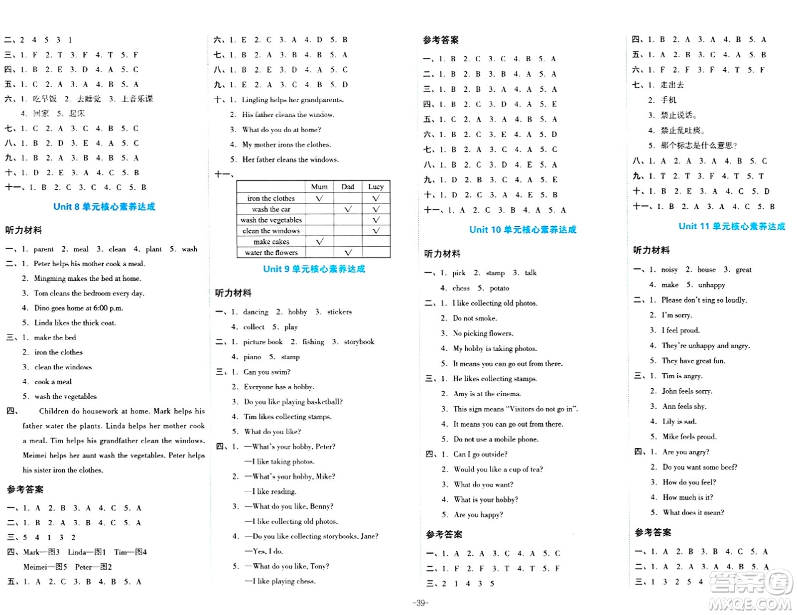 湖南教育出版社2023年秋學(xué)科素養(yǎng)與能力提升五年級英語上冊湘少版答案