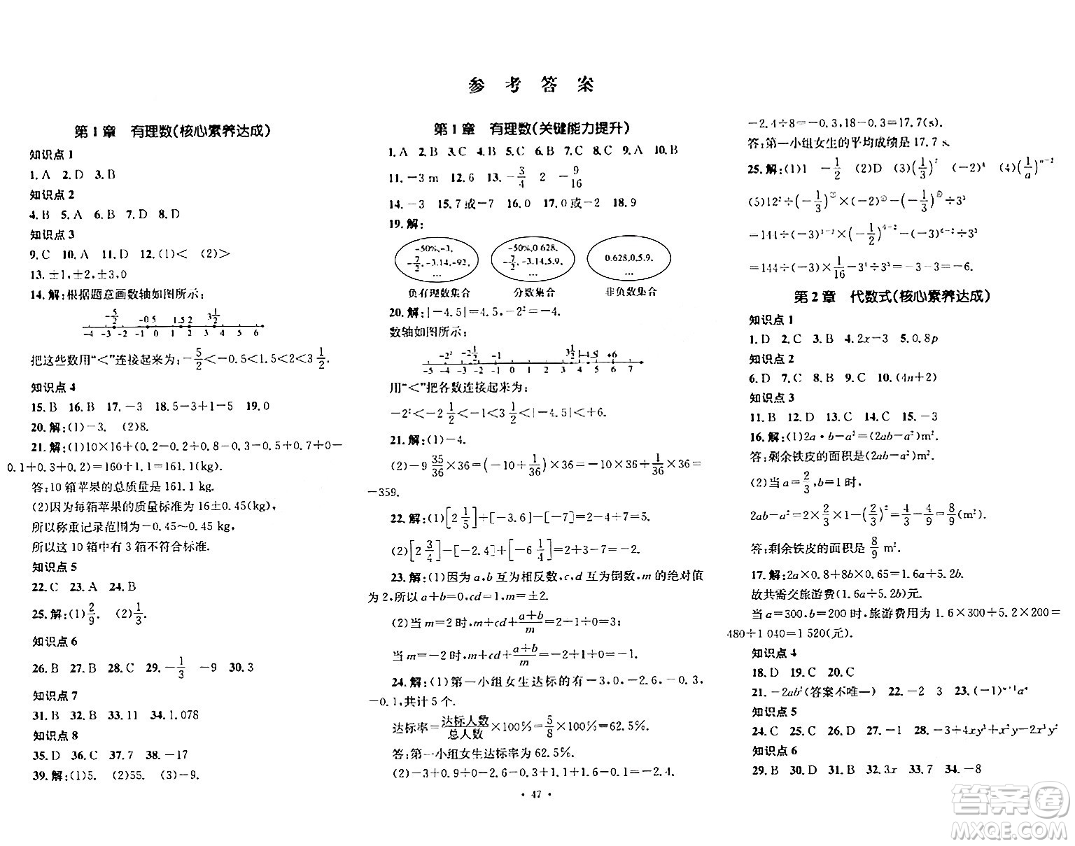 湖南教育出版社2023年秋學(xué)科素養(yǎng)與能力提升七年級數(shù)學(xué)上冊湘教版答案