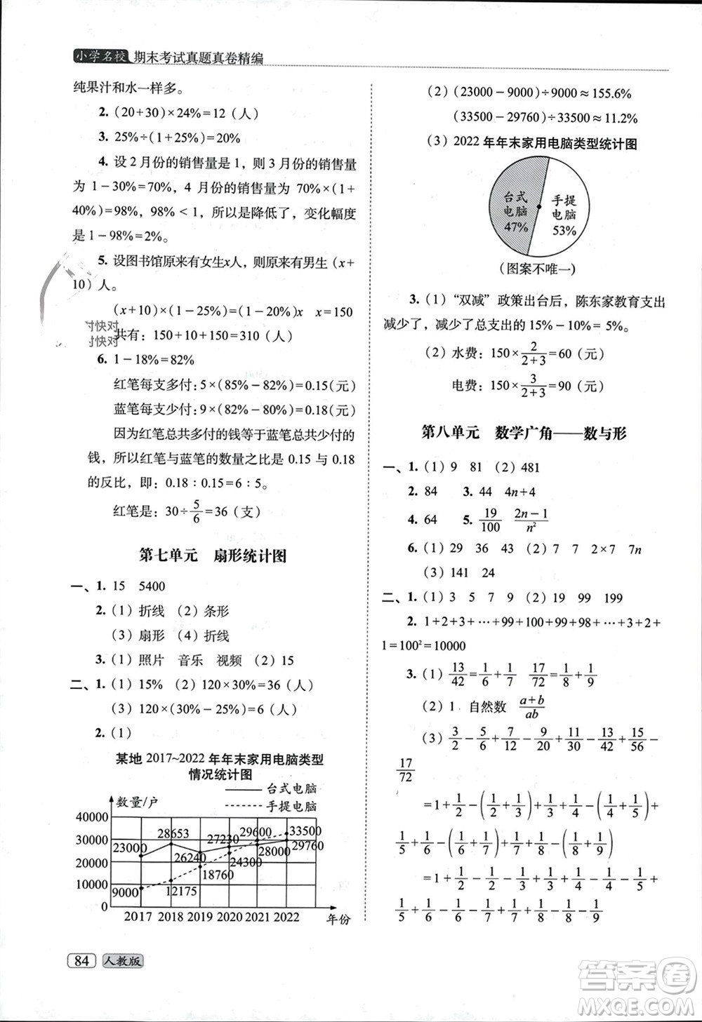長春出版社2023年秋68所助學(xué)叢書小學(xué)名校期末考試真題真卷精編六年級數(shù)學(xué)上冊人教版參考答案