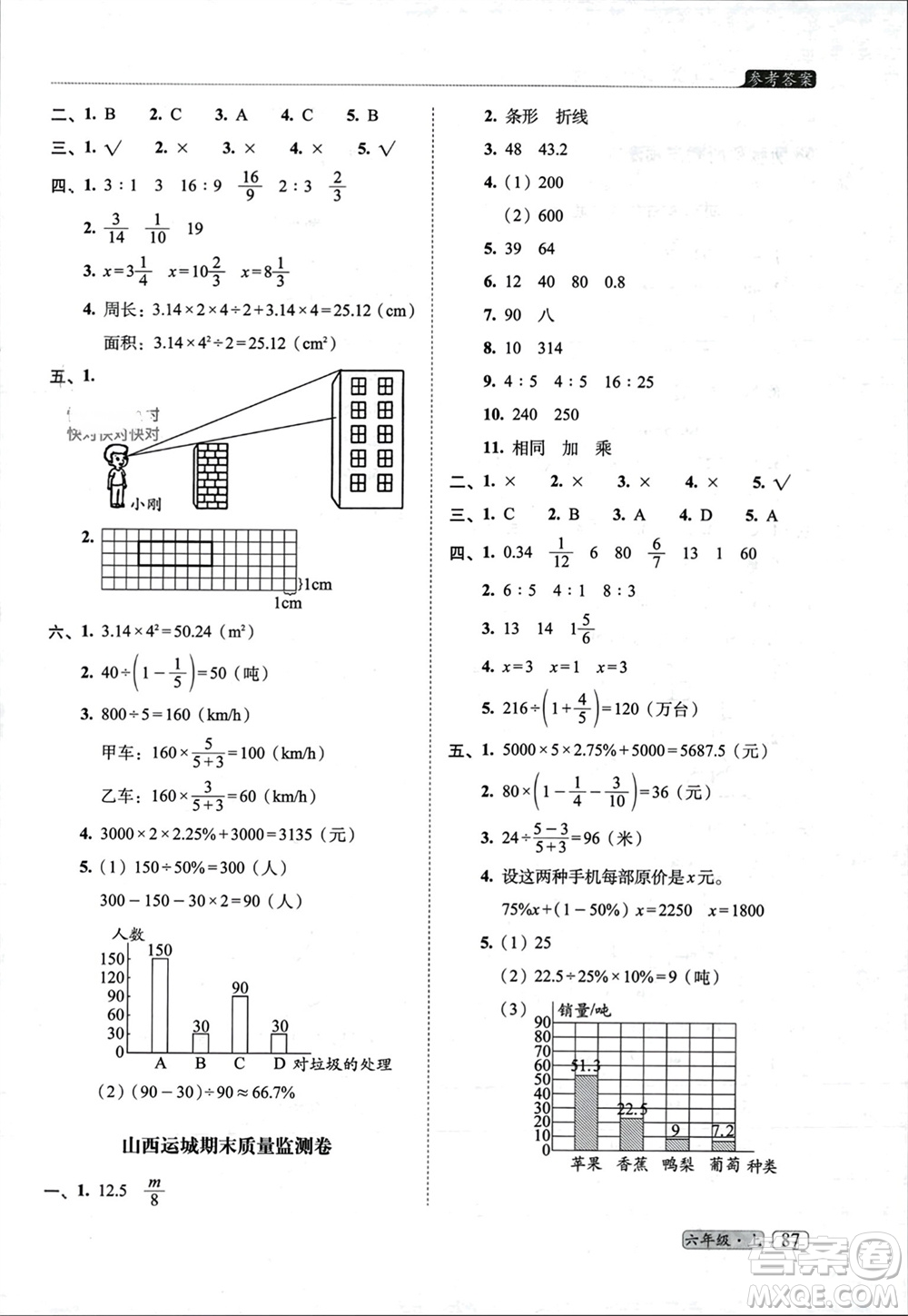 長春出版社2023年秋68所助學(xué)叢書小學(xué)名校期末考試真題真卷精編六年級數(shù)學(xué)上冊北師大版參考答案